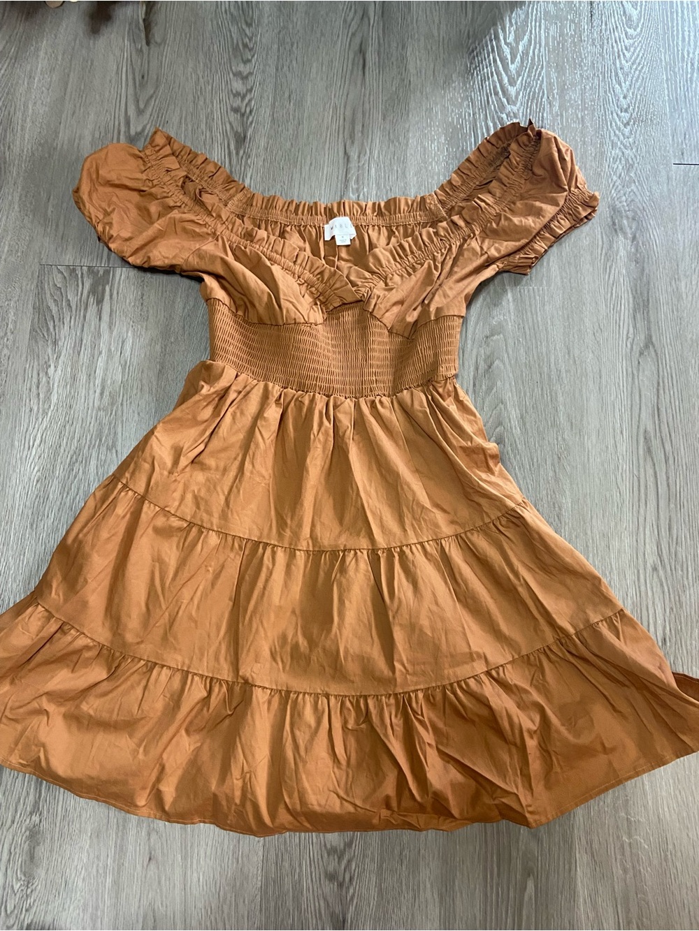 Rust Orange Off-Shoulder Tiered Mini Dress